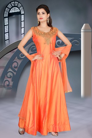 Orange Color Soft Art Silk Gown